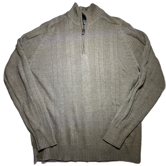 Oscar De La Renta Tan Quarter Zip Sweater Mens Large Leather Pull Zipper - Picture 1 of 10